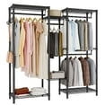 thumbnail image 3 of Clothes Rack, Heavy Duty Garment Rack, Portable Wardrobe Closet with Adjustable Shelves, Hanging Rods, Side Hooks for Hanging Clothes, Freestanding & L-shaped Closet, Max Load 900LBS, Black, 3 of 9