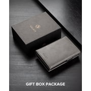 VULKIT Side Slider Mechanism, with/without Back Zipper Pocket, Magnetic Strip Closure Tri-fold Wallet-VC302 Grey