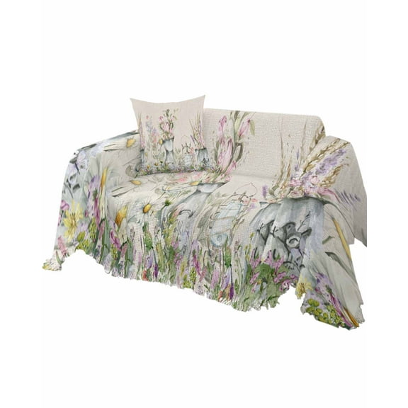 Floral Spring Sofa Couch Covers for Dog,Washable Sectional Couch Slipcovers for Loveseat with Tassels,Rustic Farmhouse Plant Botanical Vase Plant Non Slip Sofa Throw Cover Blanket Large 71''x102''