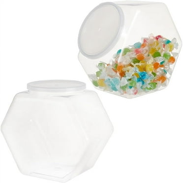 2Pcs Hexagonal Plastic Candy Jar Clear Cookie Containers for Snacks 6.3x4.1x7 inch Clear Wide Mouth Storage Display Jar for Laundry Detergent Kitchen Buffet Snack Display Party Bar