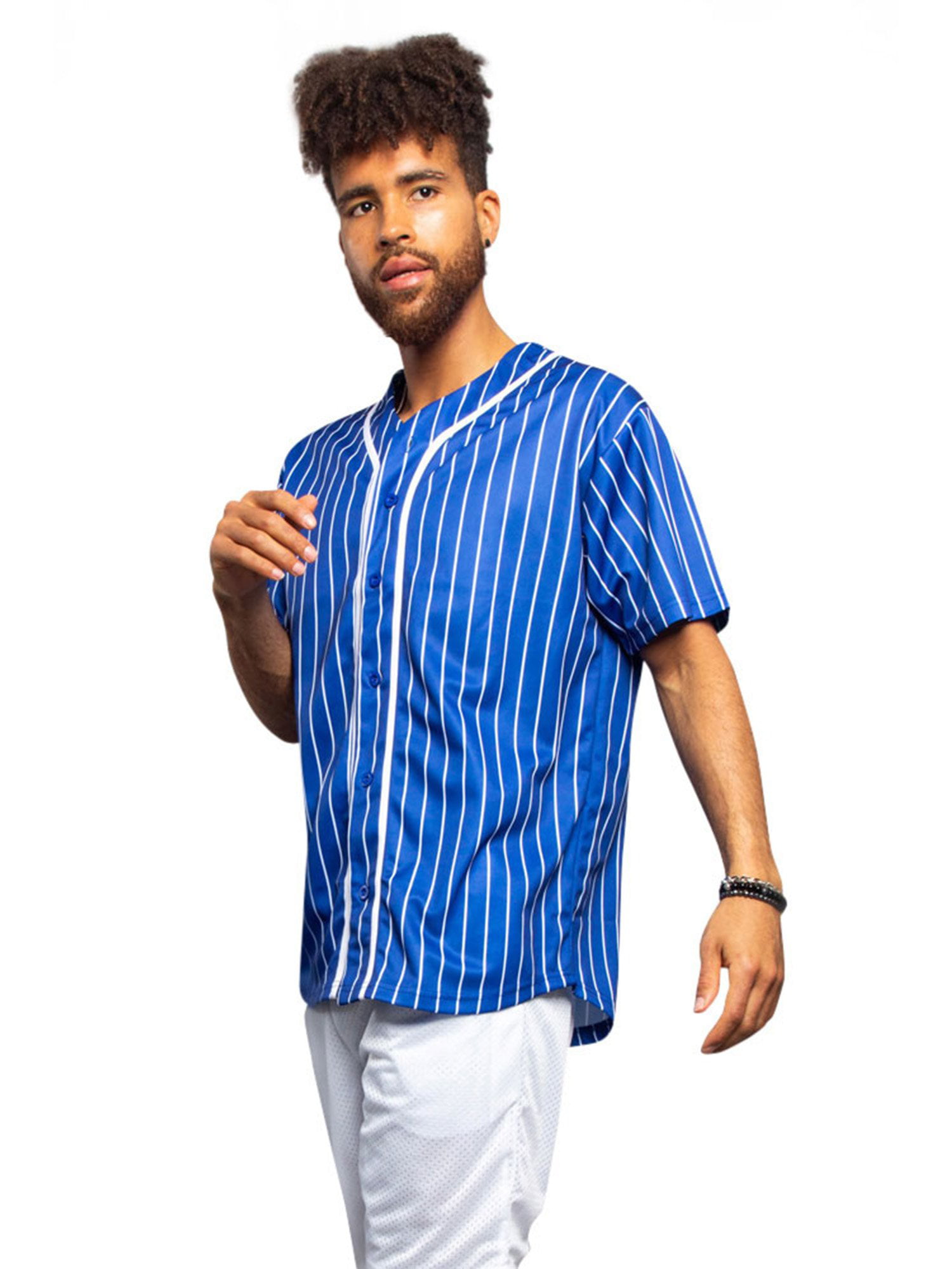 MNMN Blank Jersey Plain Hipster Hip Hop for Men Button-Down Baseball Jersey Short Sleeve Shirt Pink Stripes S-3XL 