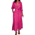 thumbnail image 1 of Vestido liso de mujer con cinturón, manga larga y escote en V profundo, poliéster y spandex, estilo informal y elegante, tallas S-XXXL, 1 of 5