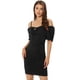 thumbnail image 1 of Mini Vestido Fruncido de Fiesta para Mujer con Cuello Cuadrado Mangas Cortas Sexy Vestido Ceñido Negro XL, 1 of 6