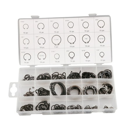 

225 Pieces E-Clip Assortment Set Carbon Steel External Kit Ring Retaining Circlip Snap Clip