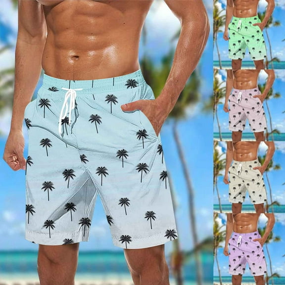 ZRGHAOYLQ Big and Tall Plus Size Swim Trunks Mens Tropical Hawaiian Beach Shorts Breathable Drawstring Elastic Bathing Suits Swimwear Trendy Palm Tree Graphic Short Pants