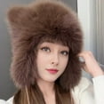 thumbnail image 4 of Xinwanna Women Winter Hat Thick Faux Fur Ear And Tail Decor Cartoon Racoon Solid Color Ear Protecting Windproof Lei Feng Cap for Skiing Snowboarding Hiking (Pink), 4 of 13