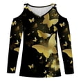 thumbnail image 4 of LEAVINGSUO Fall Winter V Neck Long Tops for Women, Womens Tops Clearance Women Sexy T- Shirt Cold Shoulder Pullover Blouse V-Neck Long Sleeve Print Tops, 4 of 5