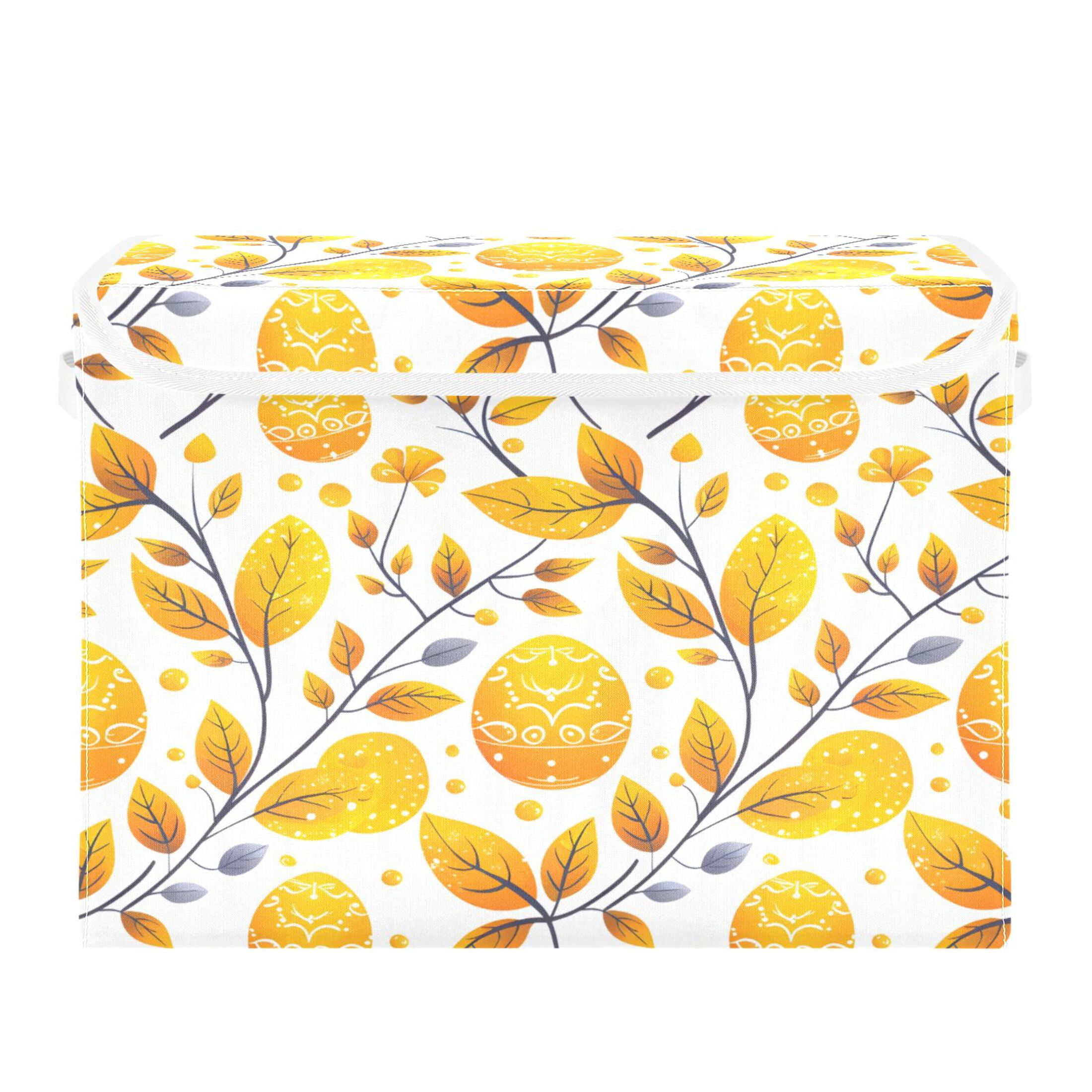 Ryvnso Easters Egg and Leaves Large Lidded Foldable Storage Baskets Cubes Boxes Lids Bin for Home
