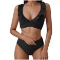 thumbnail image 4 of Arnsht Women's 2 Piece Bikini Swimsuit Two Piece Ruffle Bathing Suits High Waisted Conservative Solid Color Beach Vacation Swimsuits Black L, 4 of 4