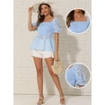 thumbnail image 2 of DARING DIVA Women's Stylish Square Neck Ruffle Smocked Peplum Tops L Light Blue, 2 of 6
