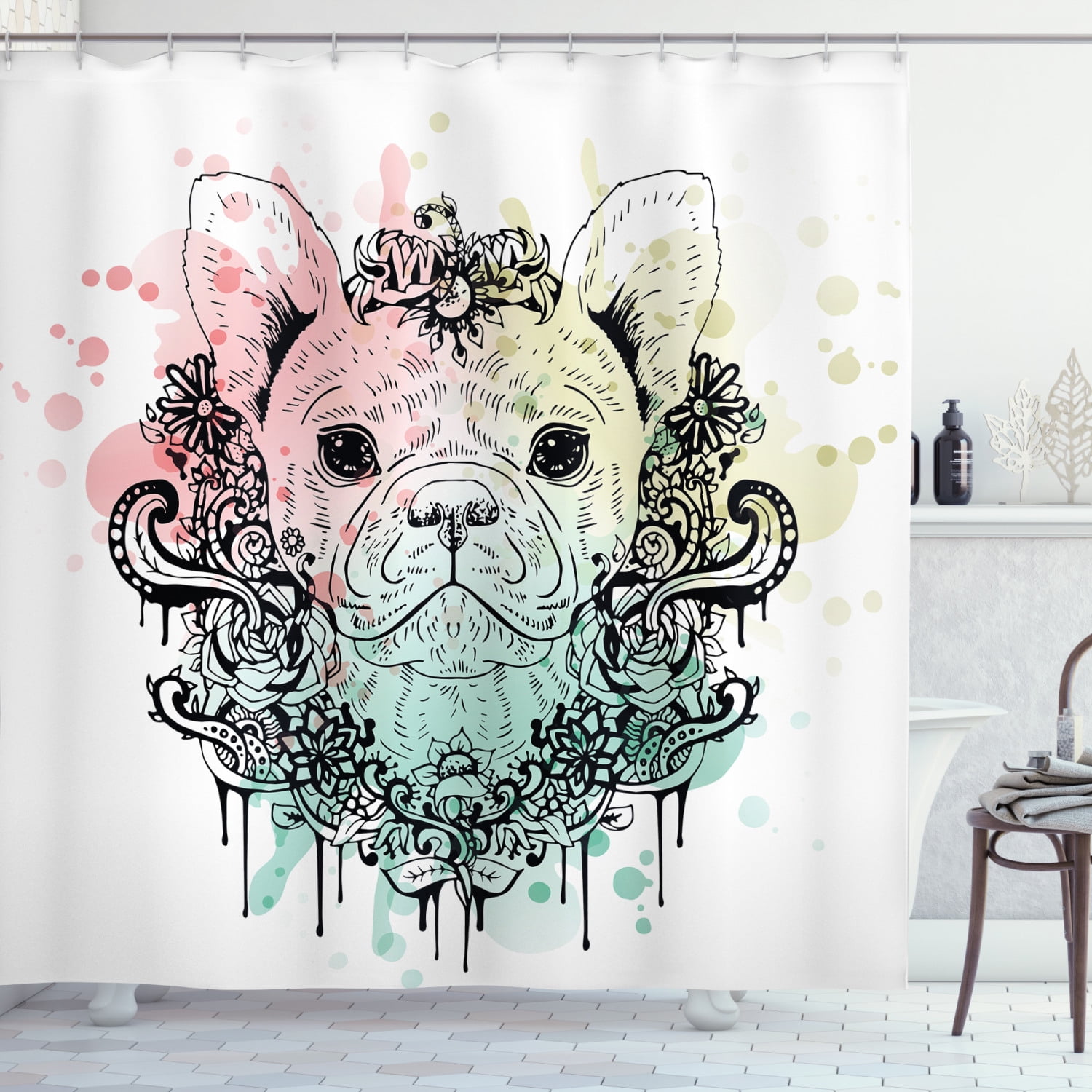 All Dogs Breeds in The World Shower Curtain Bathroom Fabric & 12hooks 71*71inch 