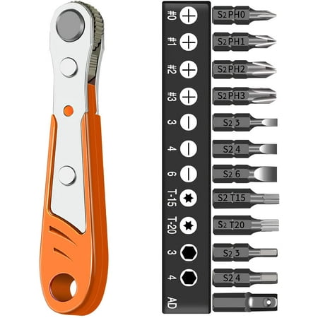 

4.5 Inch Phillips Magnetic Screwdriver 1/4 Mini Ratchet Right Angle Multi-Function Screwdriver with Short Cross Bit for Home Maintenance Workers