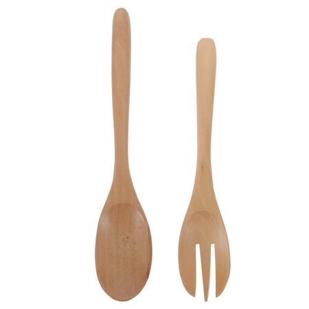 

1 Set 2pcs Salad Spoon Round Wood Spoon and Fork Salad Servers Wood Color
