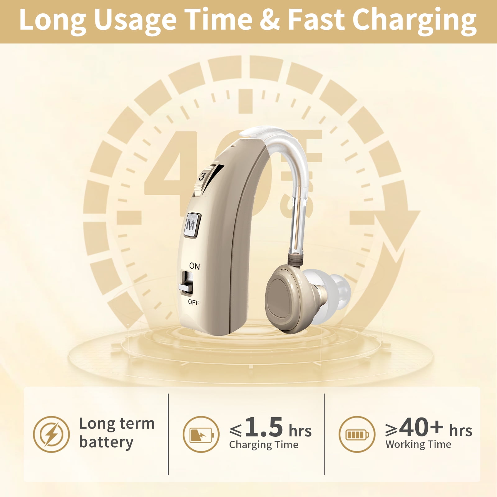 ELCTRTICI Hearing Aids for Seniors, Rechargeable Hearing Aid With Noise Cancelling and Volume Control,2 Frequency Modes,VHP-1303 Single,Gold
