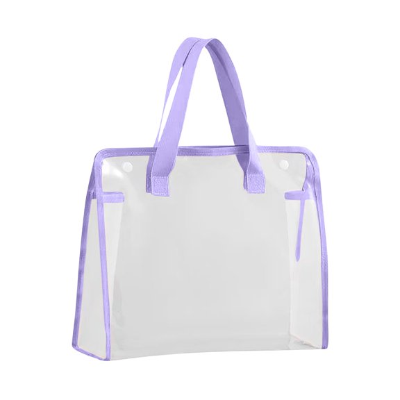 Zeiyignr Handheld Clear Bag for Stadium Events, Thick Pvc Clear Tote Bag for Exam Paper Storage, for School Teacher Sports Concert Beach Purple
