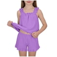 thumbnail image 6 of hengsof Girls Two Piece Summer Set for 5-16 Years Old Sleeveless Ruffle Hem Camisole Top Elastic Waist Shorts Casual Kids Outfit, 6 of 8