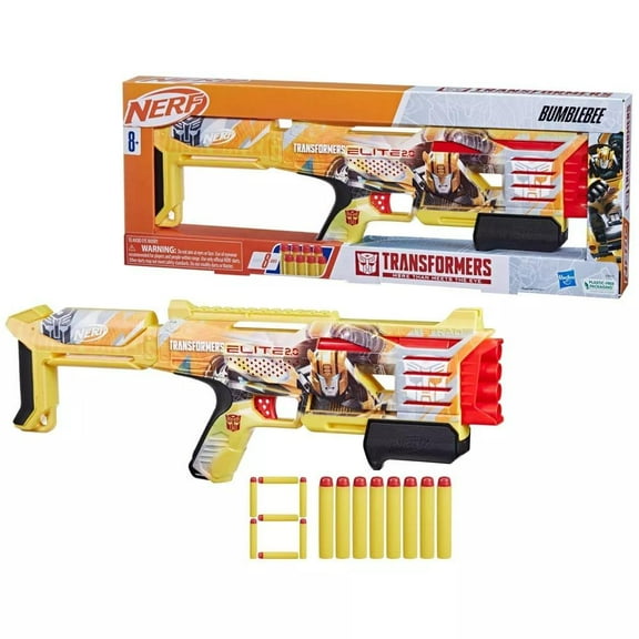 Hasbro NERF Transformers Bumblebee Blaster with 8 Elite Foam Darts for Kids Age 8 