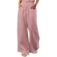 thumbnail image 1 of Women‘s Linen Wide Leg Pants Drawstring Elastic Waist Casual Palazzo Trousers with Pockets, 1 of 6