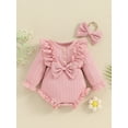 thumbnail image 3 of Musuos Baby Girls Cute Ruffle Romper 3M 6M 9M 12M Long Sleeve Crew Neck Button Up Bodysuit with Headband for Fall Infant Clothes, 3 of 10