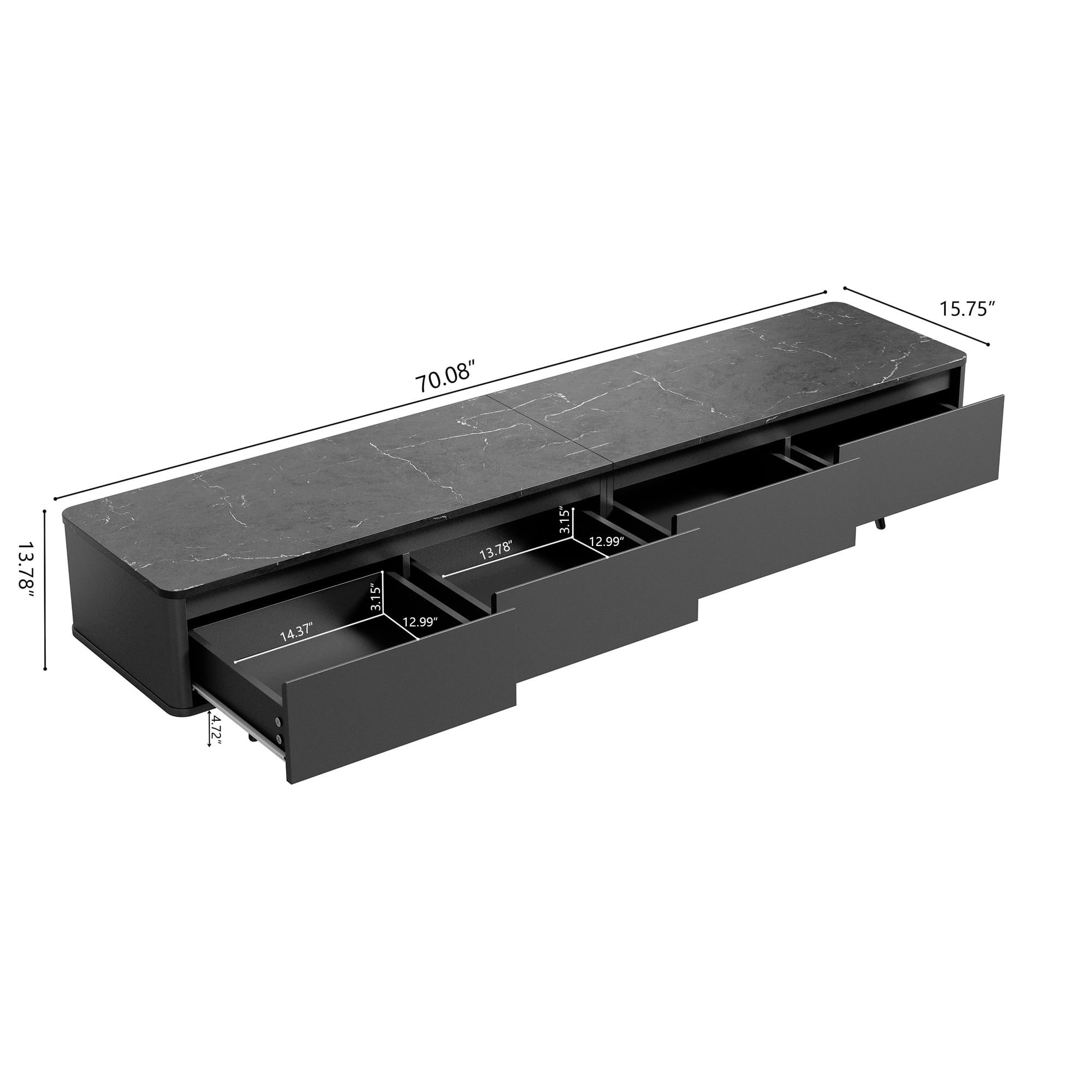 YYAo Entertainment Center TV Console, TV Stand with 4 Drawers Media Console for TVs Up to 70", Black Marble Texture YYAo Entertainment Center TV Console, TV Stand with 4 Drawers Media Console for TVs Up to 70", Black Marble Texture