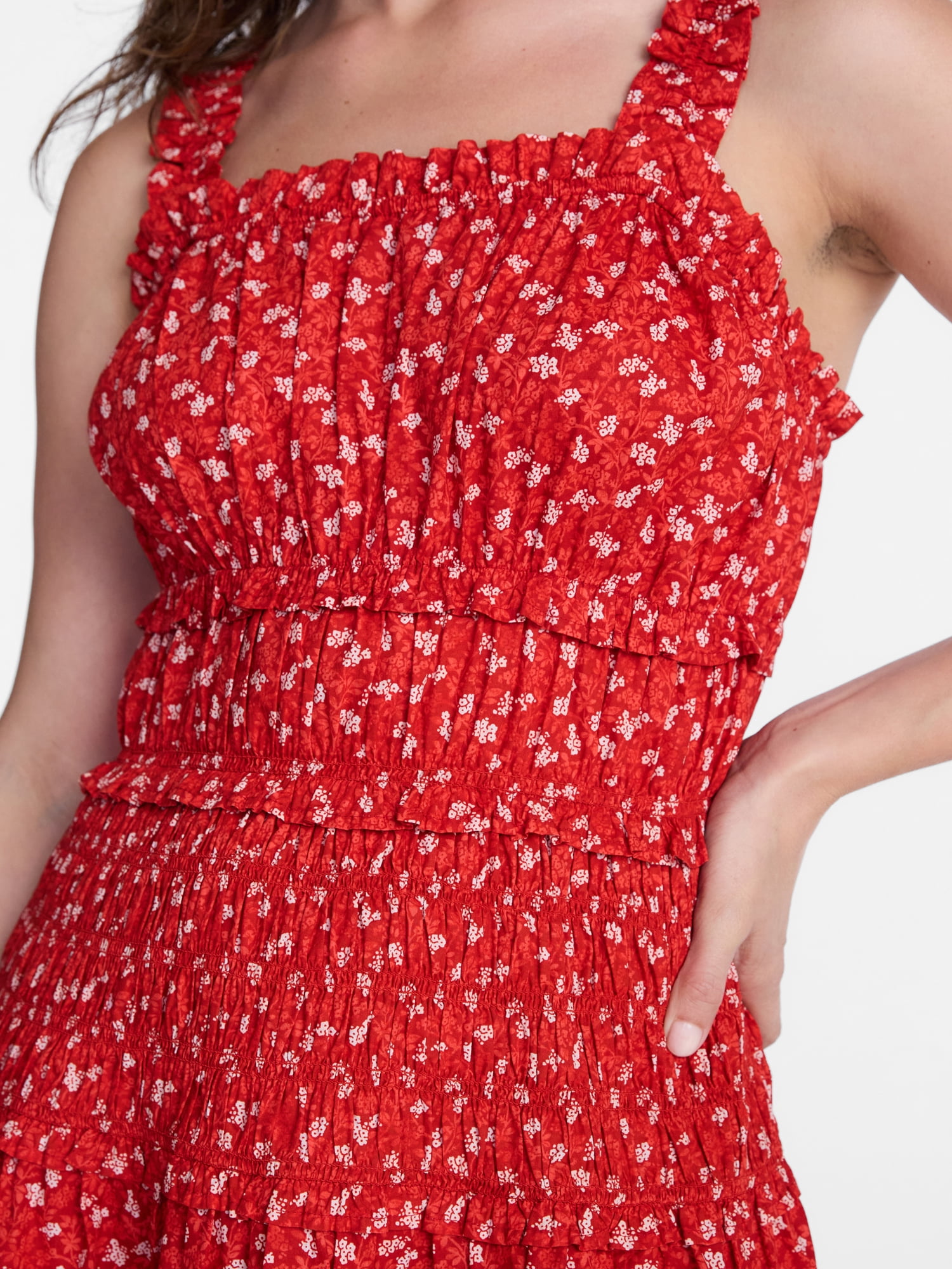 Time and Tru Women's and Women's Plus Sleeveless Smocked Peasant Midi Dress, Sizes XS-4X