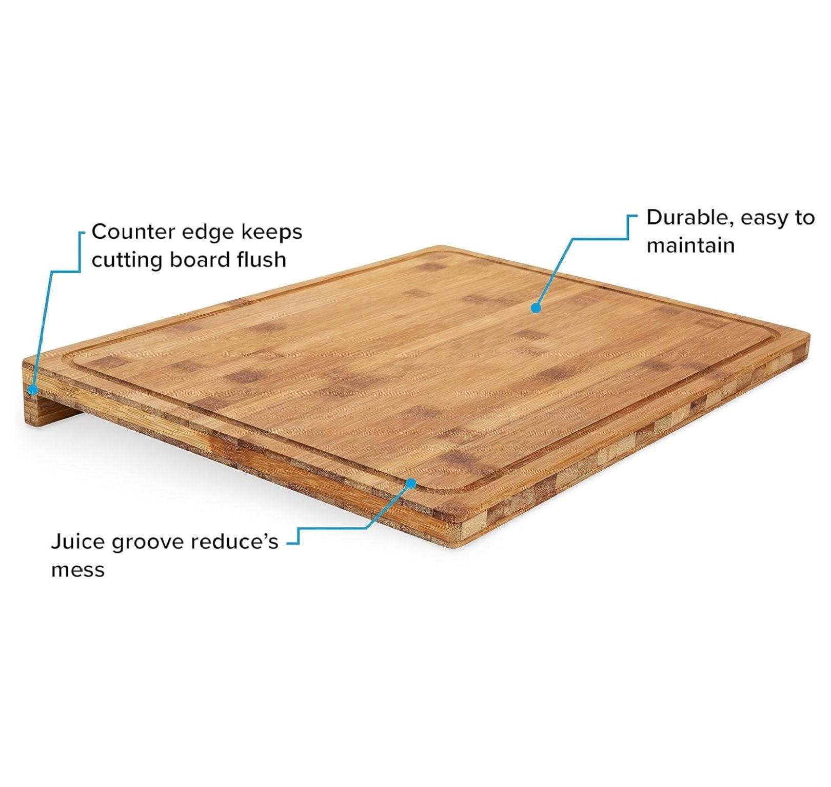 Bamboo Cutting Board with Counter Edge | Perfect for Vegetables, Fruits, Meats, and Cheeses | Measures 18-inches x 14-inches x 1-3/4-inches (43545), Brown