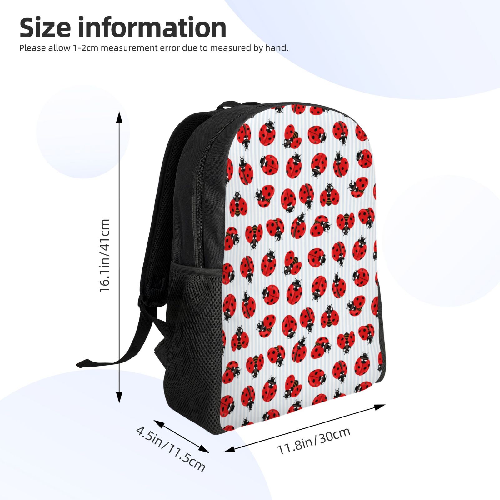 Xecao Ladybug On Blue Stripes Print School Backpack with Laptop Compartment Small Travel Laptop Backpack for Women Men Waterproof College Backpack Simple School Bag