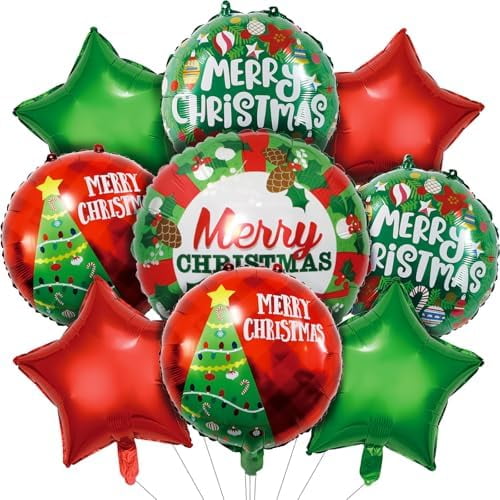 9 PCS Christmas Balloons for Girls Party Decor, Cute Christmas Party Decorations, Candy Round Star Foil Balloon for Candy Cane Balloons Decorations Baby Shower Party Decoration Supplies