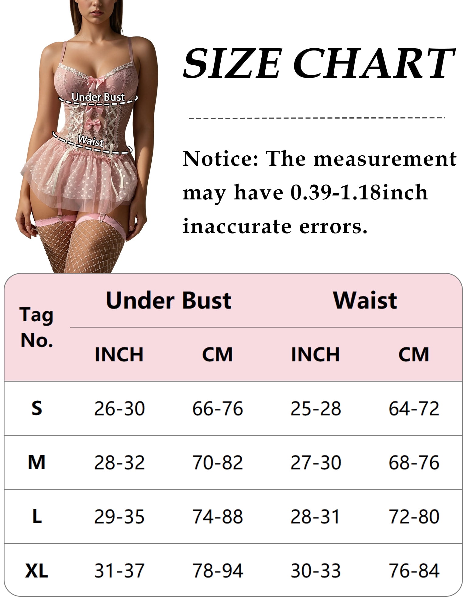 Ausing Women Lace Bodysuit Mesh Corset Nightwear Underwear Lingerie Set with Stockings Garter Belt Thong 3 Piece S Pink