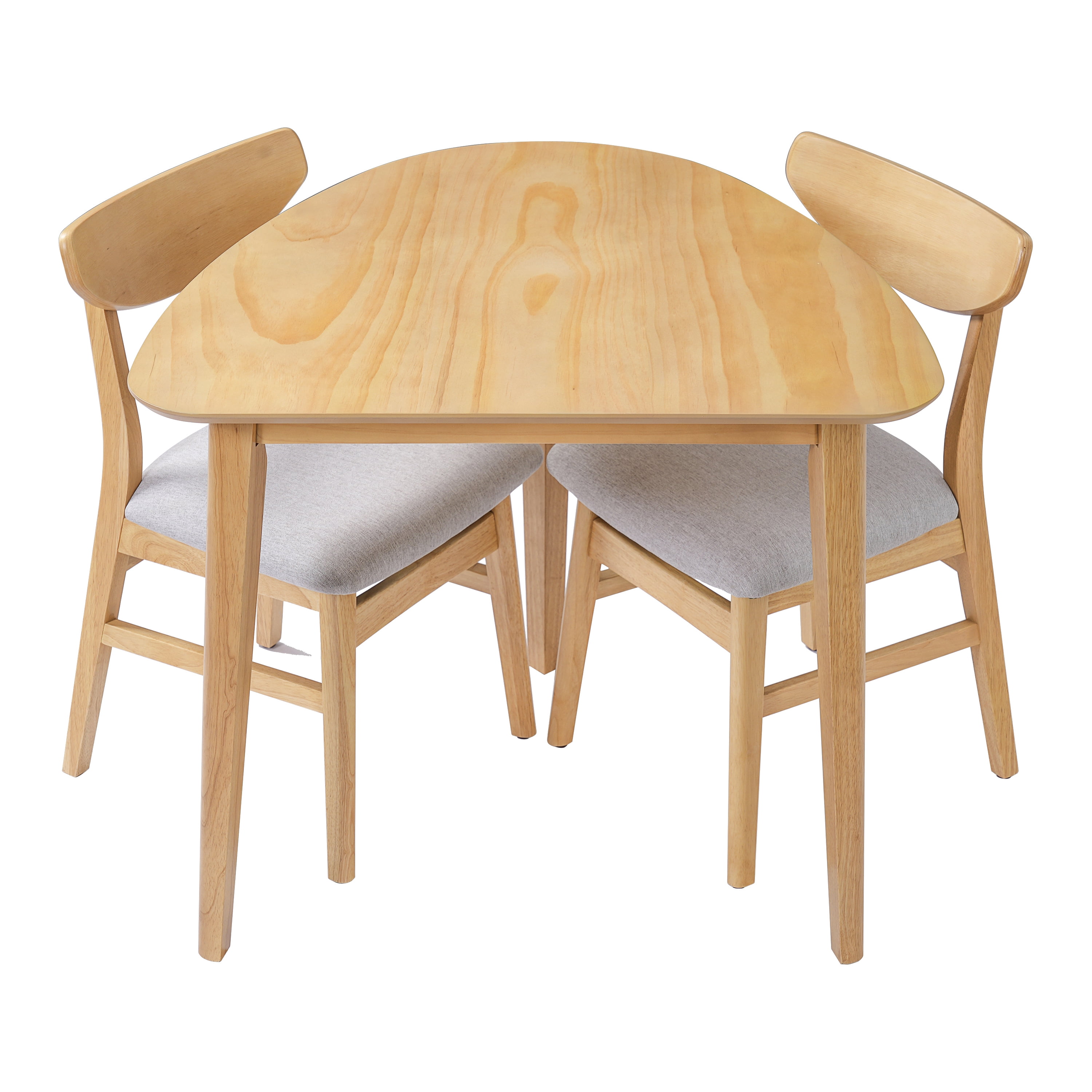 Euroco 3-Piece Dining Table Set for 2, Triangular Side Table with 2 Curved Chairs,Compact Kitchen Table Set for Kitchen Living Room,Small Space,Natural