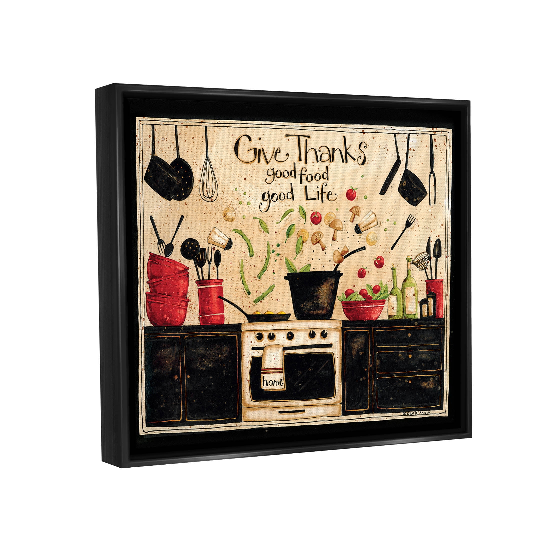 Give Thanks Good Food Phrase Food & Beverage Graphic Art Jet Black Framed Art Print Wall Art
