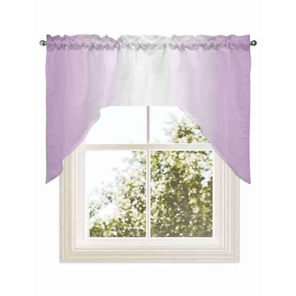 Light Purple Ombre Kitchen Swag Valance for Window, Rod Pocket Short Kitchen Curtains 36 Inch Length, Modern Gradient Abstract Art Swag Topper Small Window Treatment for Cafe Bathroom Bedroom