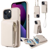 ELEHOLD Zipper Wallet Case for iPhone 14,Premium Leather with Organ Card Holders Zipper Purse Stand Function Detachable Long & Short Strap Crossbody Luxury Case,White