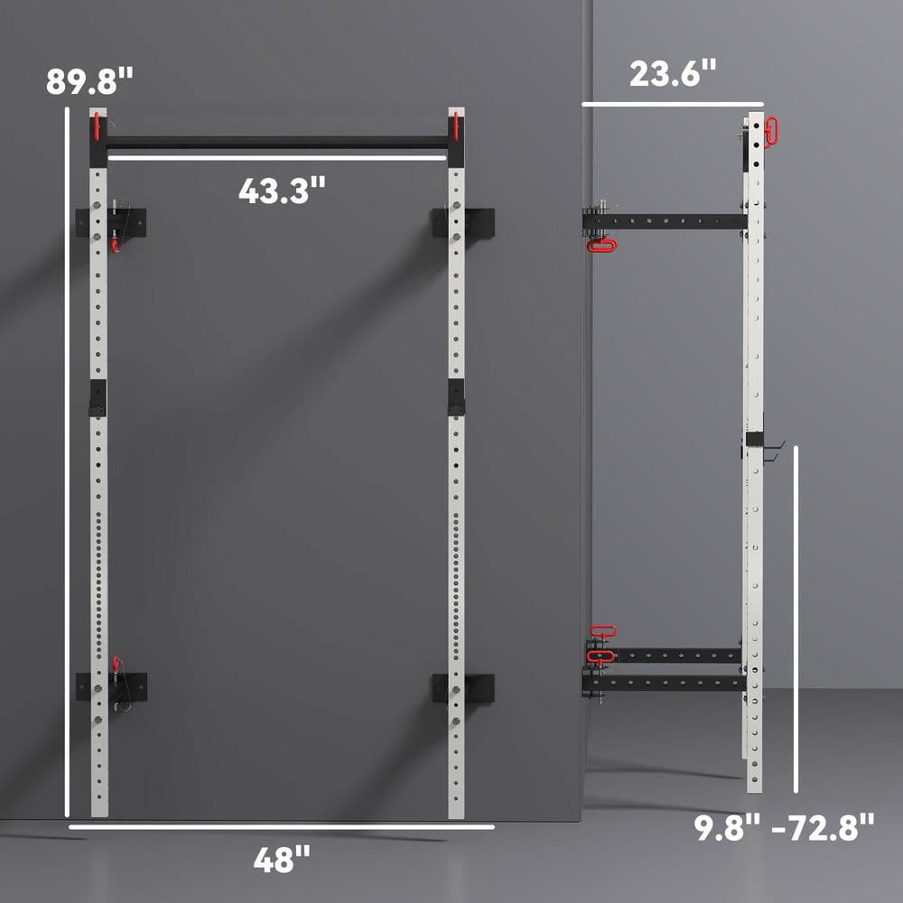 Resenkos Wall-Mounted Folding Squat Rack with Pull-Up Bar, 1000lb Capacity - White