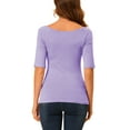 thumbnail image 4 of INSPIRE CHIC Women's Boat Neck Tops Half Sleeves Fitted Layering Soft T-Shirt S Lavender, 4 of 9