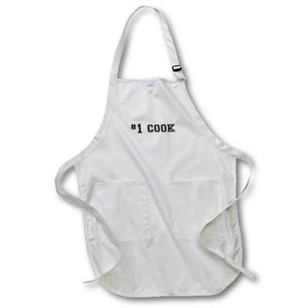 

3dRose #1 Cook - Number One Best Cook - black text - gifts for good professional chefs or fans of cooking Medium Length Apron 22 by 24-inch With Pouch Pockets