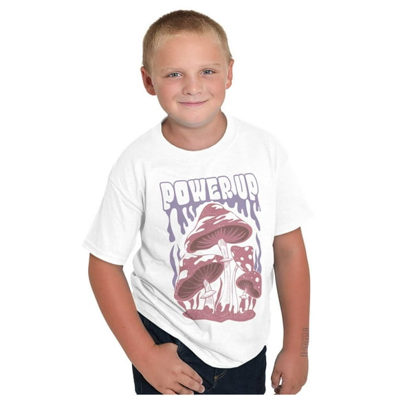 Cool Power Up Trippy Mushrooms Crewneck T Shirts Boy Girl Teen Brisco Brands S