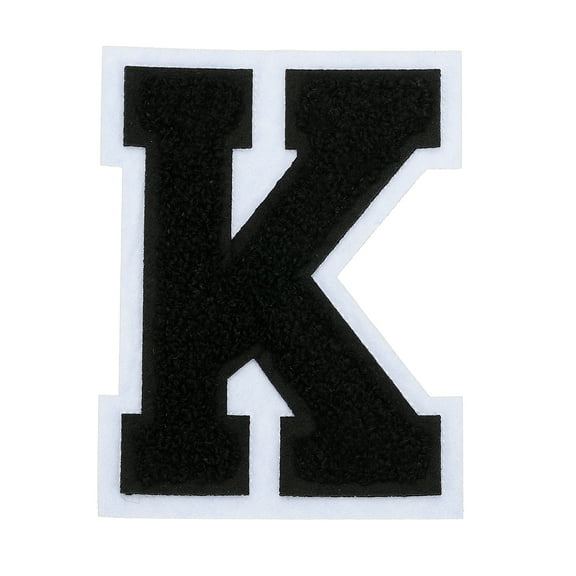 4" Chenille Letter Patches,Black Chenille Initial A-Z Patches (Letter K)
