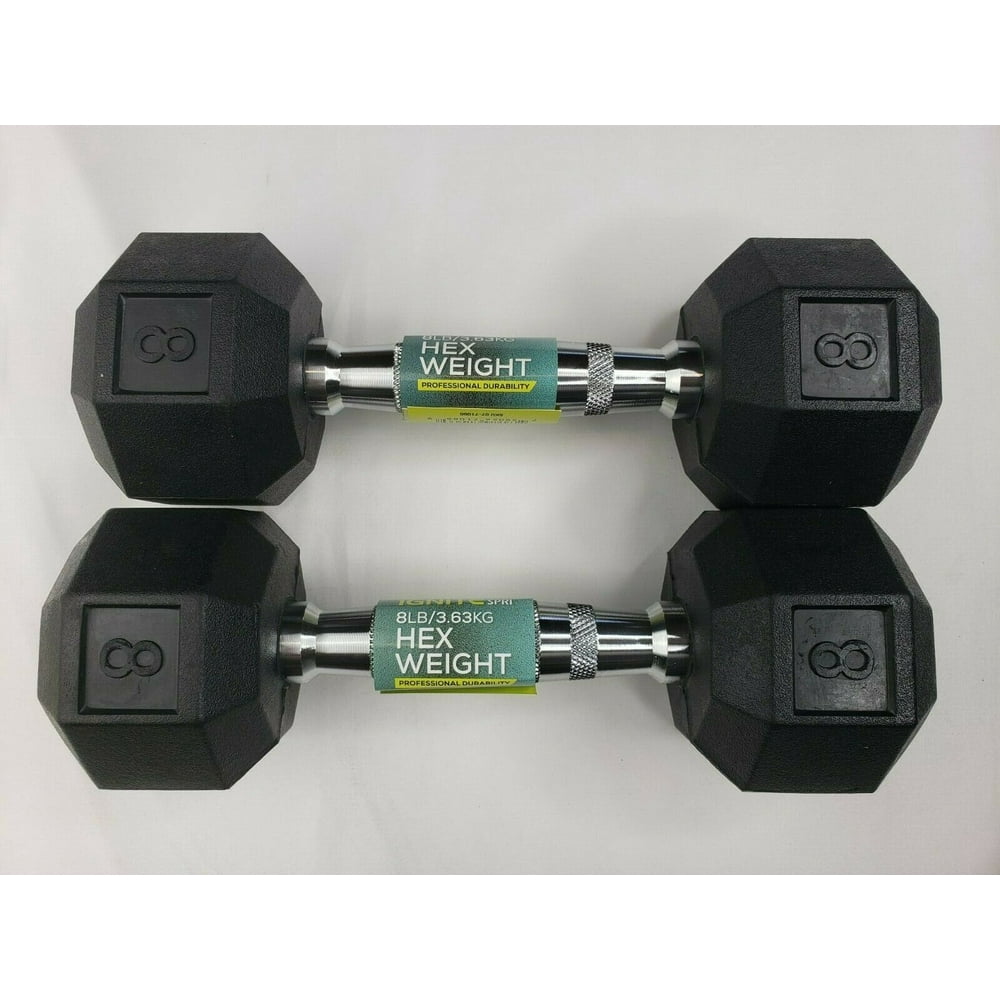 Pair of 8 lb Ignite by SPRI Chrome Hex Dumbbell Hand Weight Walmart