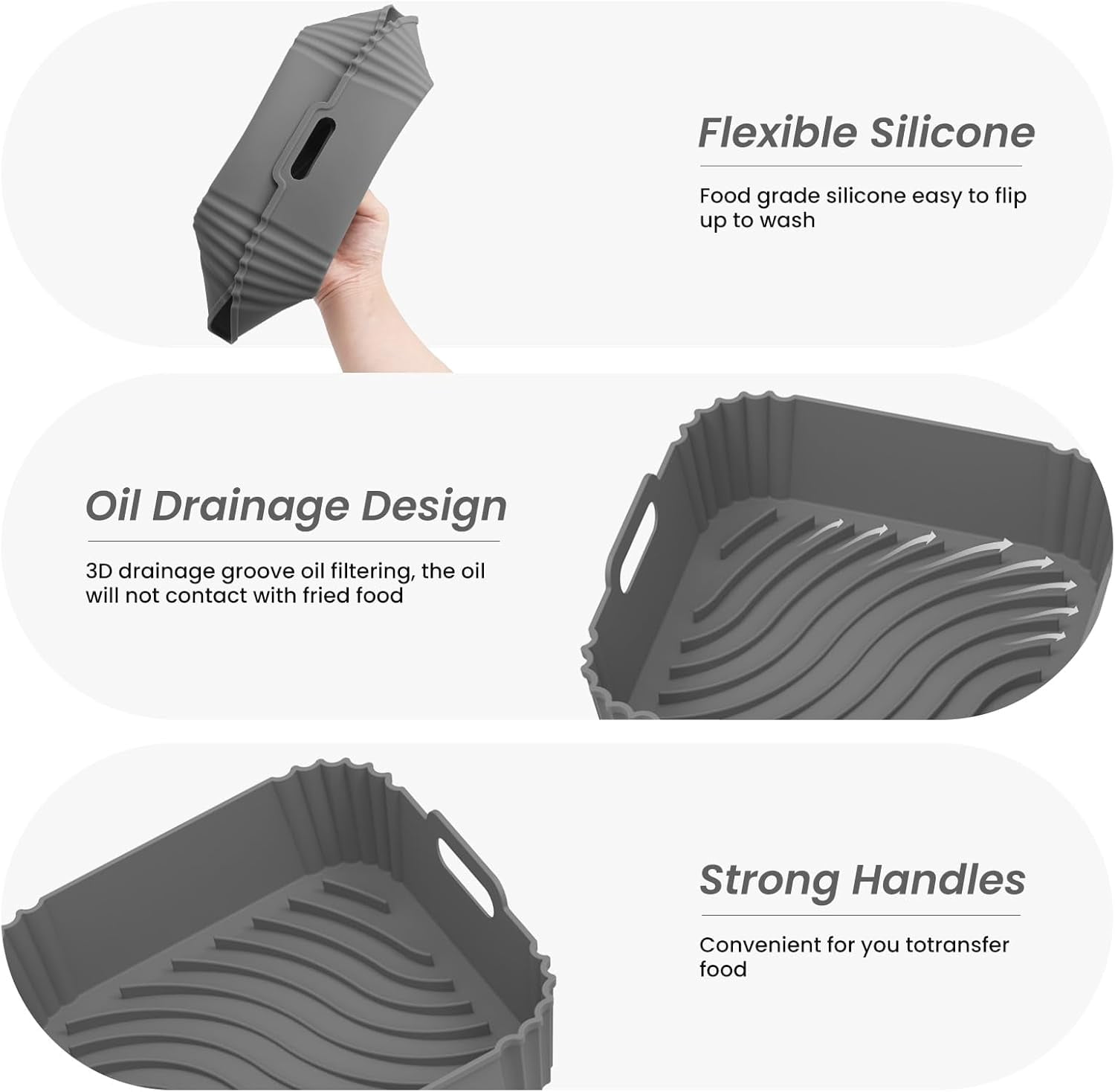 Air Fryer Silicone Liners, Square Airfryer Liners, Silicone Air Fryer Liners Reusable for 4-6 QT, Air Fryer Accessories Replacement for Parchment, Airfryer Liners Silicone