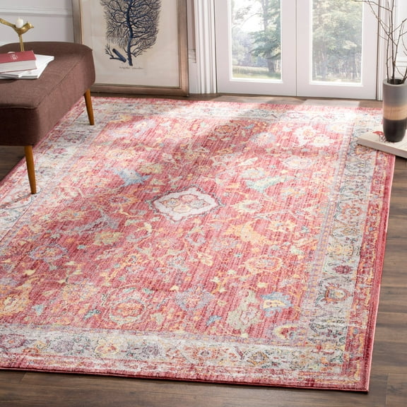 SAFAVIEH Bristol Xzavier Traditional Polyester Area Rug, Rose/Light Grey, 5'1" x 7'6"