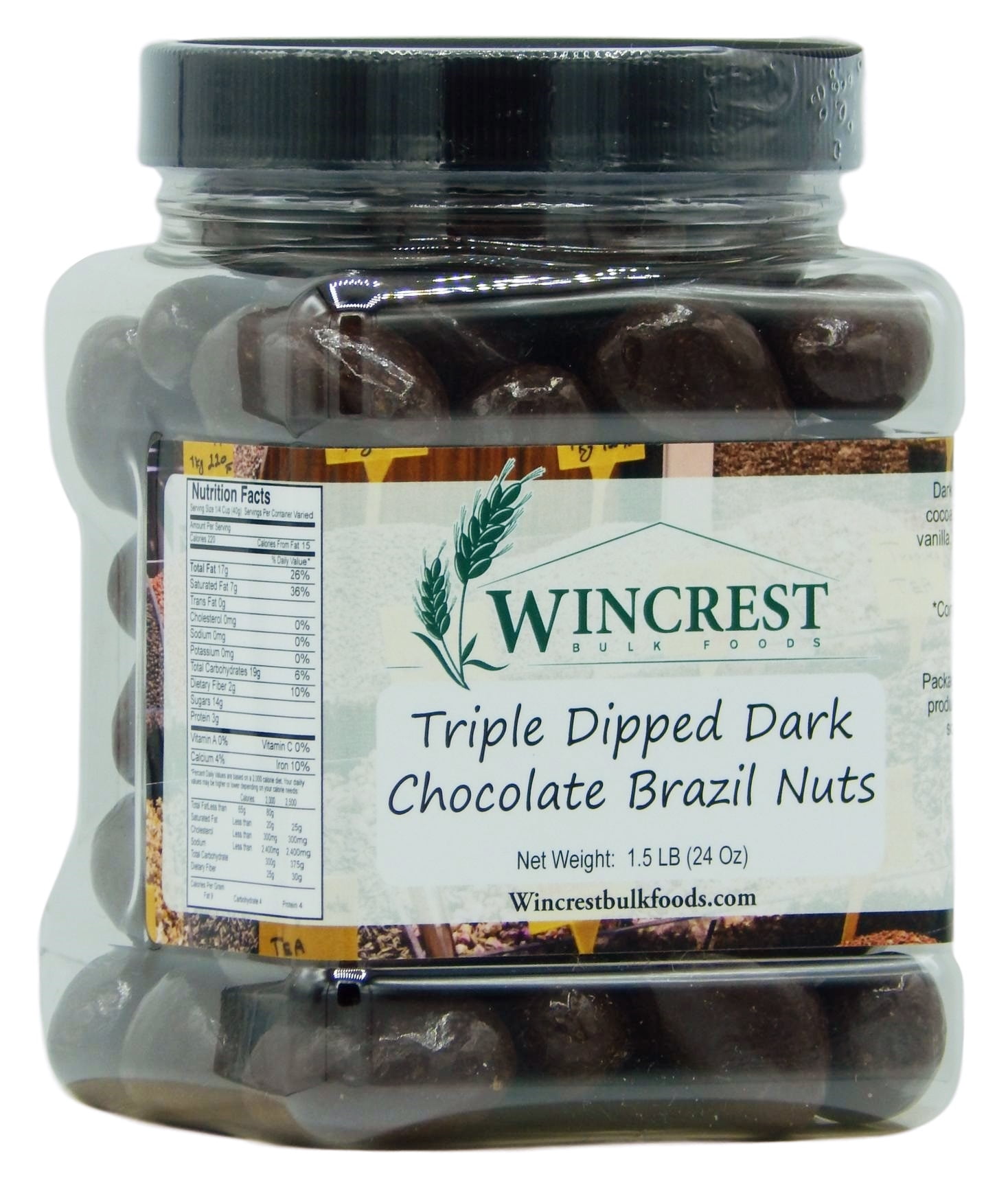 Triple Dipped Dark Chocolate Brazil Nuts 1.5 Lb Tub
