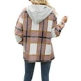 thumbnail image 4 of KOMOO Women Plaid Flannel Hooded Jacket Long Sleeve Drawstring Plaid Long Jackets Fall Winter Warm Coat, 4 of 5