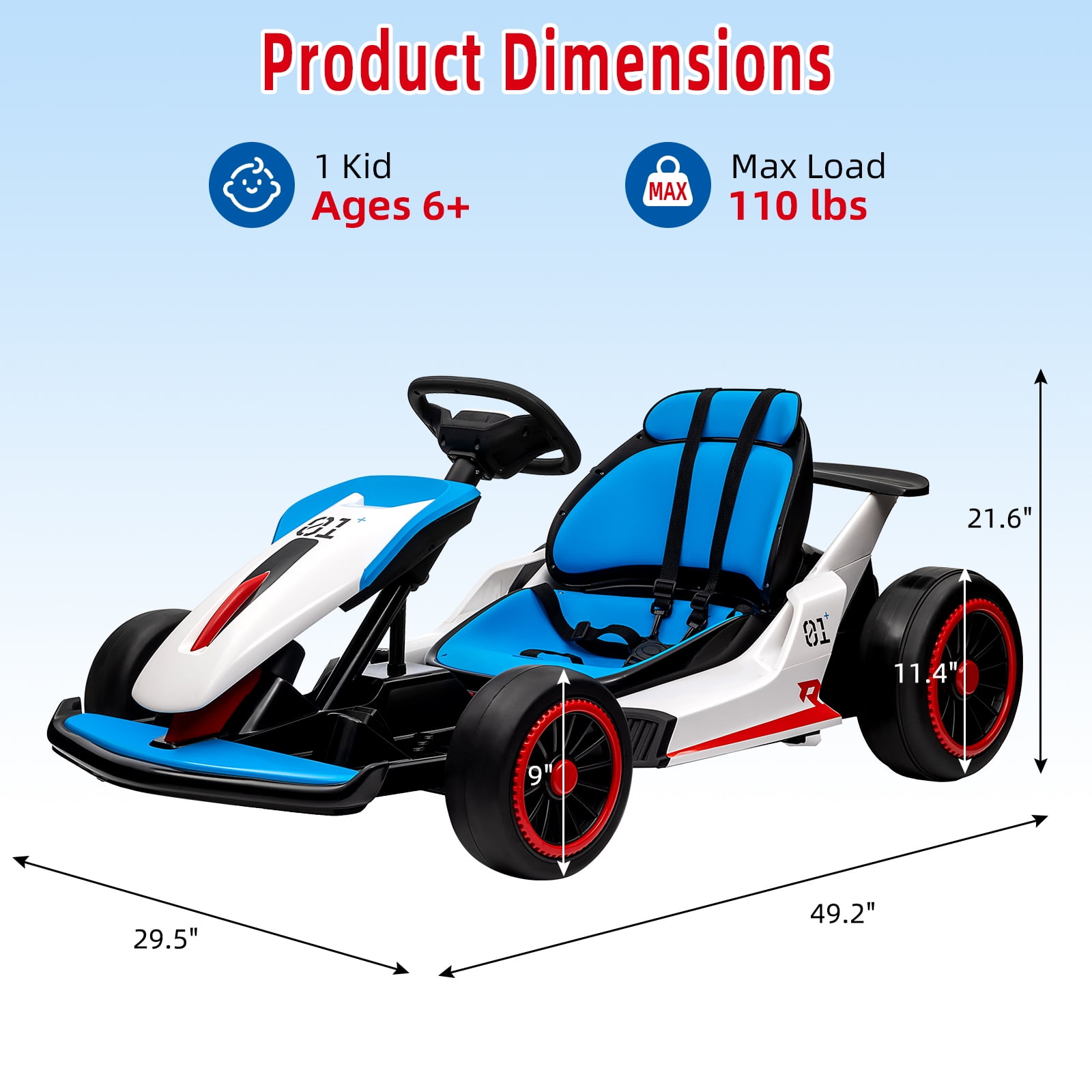 その他 Blue Go-Kart Ride-On 24V Kids Go Kart, Electric Ride On Drift Kart with Dual 200W