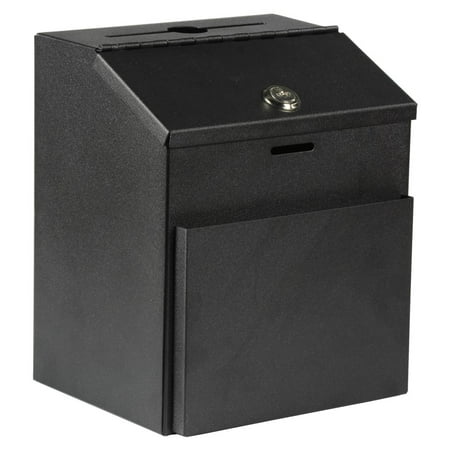 Include Envelopes - Suggestion Box with Lock for Wall Mount or Tabletop Use, Locking Hinged Lid, Metal Ballot Box with Pocket for Donation Forms or Envelopes (Not Included), Black (STBOXBLK)