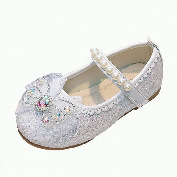 Ccpelsie Girls Mary Jane Dress Shoes Toddler Little Kids Ballet Flats Flower Girls Princess School Shoes(White,10)