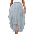 thumbnail image 2 of Aueoeo Women Tulles Skirt High Low Layered Puffy Skirts Pleated A-line Midi Skirt Front Asymmetrical Long Skirts Gray XL, 2 of 8