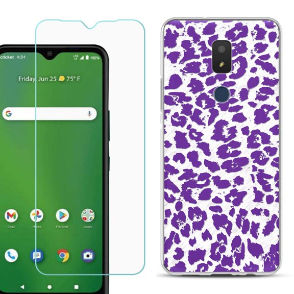 Slim-Fit TPU Fashion Phone Case for Cricket Icon 3, with Tempered Glass Screen Protector, by OneToughShield ® - Cheetah Purple