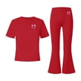 thumbnail image 4 of Girls Clothing Set Teen 2 Piece Outfits Round Neck Oversize Short Sleeve Tops Flare Pants Sets School Loose Red 9-10 Years, 4 of 6