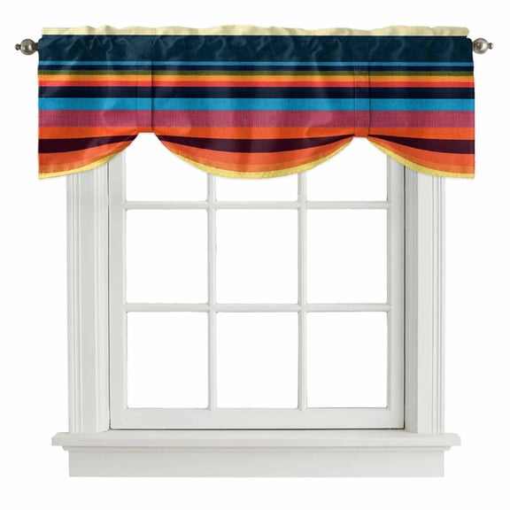 Colorful Striped Tie Up Valances Curtain, Gradient Abstract Stripe Adjustable Valance for Window Light Filtering for Kitchen and Bathroom Rod Pocket 1 Panel 42x12in